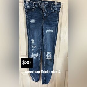 American Eagle Outfitters Dark Blue Distressed Skinny Jeans